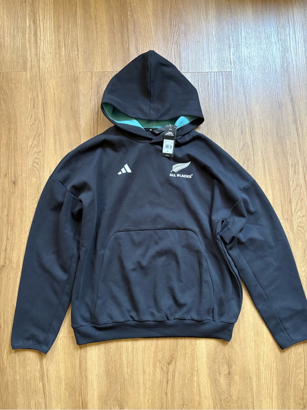 Adidas All Blacks Rugby Pullover Hoodie Black Men’s Large NWT - Picture 11 of 14